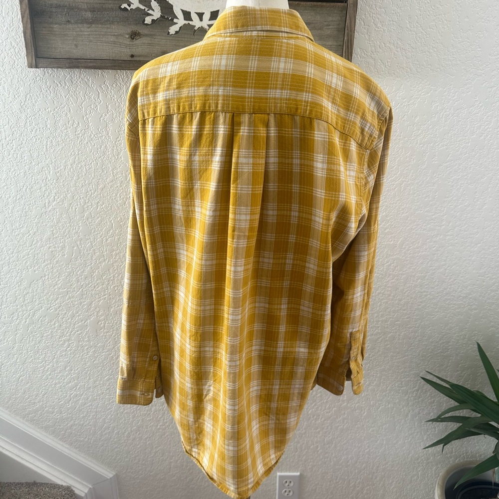 North‎ Face Yellow Plaid Boyfriend Flannel Button-Up Shirt ladies Large - Picture 3 of 9